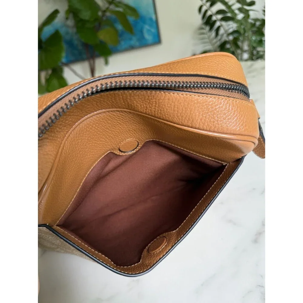 Coach Hudson Crossbody Bag In Colorblock Signature Canvas CR339 Light Saddle Tan